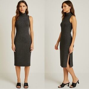 House of Harlow Black Silver Knit Turtleneck Dress size Large